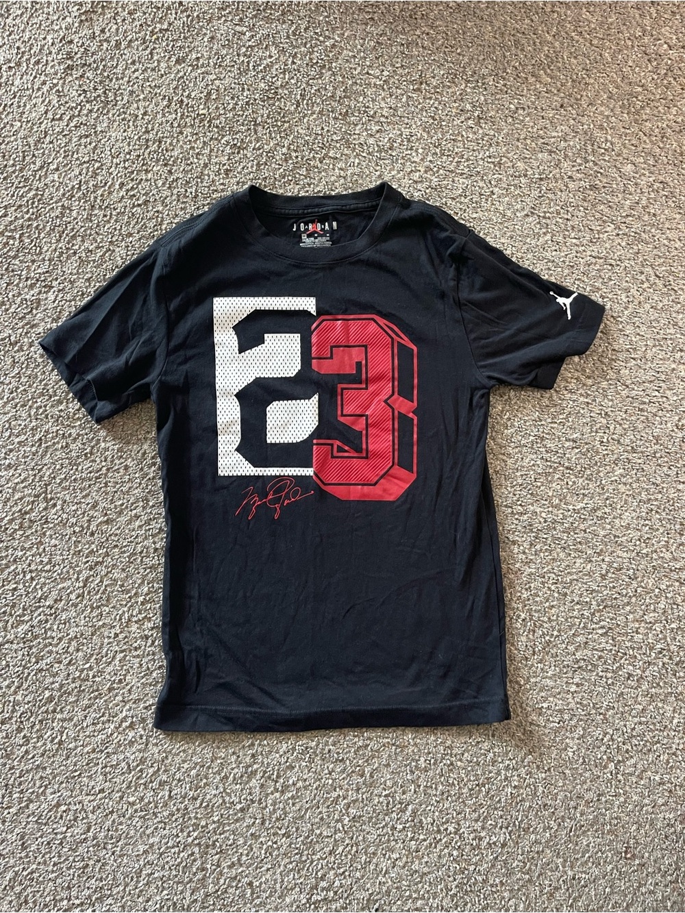 Jordan Boys Black Short-Sleeve Tee with Red & White '23' Graphic